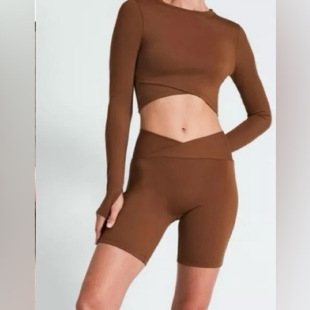 Devon Windsor from REVOLVE Brown Athletic Top and Shorts